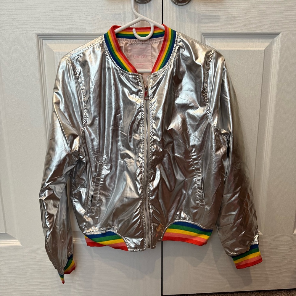 Ban.do Metallic Silver Rainbow Bomber Jacket
